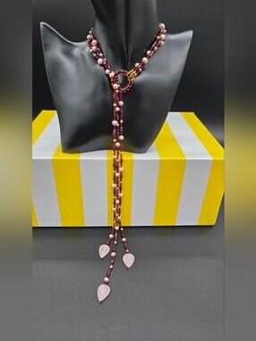 Elegant Red Beaded Lariat Necklace - Women Jewelry #0115